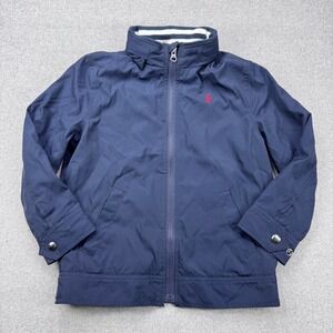 Polo Ralph Lauren Boys Bi-Swing Jacket Size 5 Navy Blue Red Pony Hidden Hood